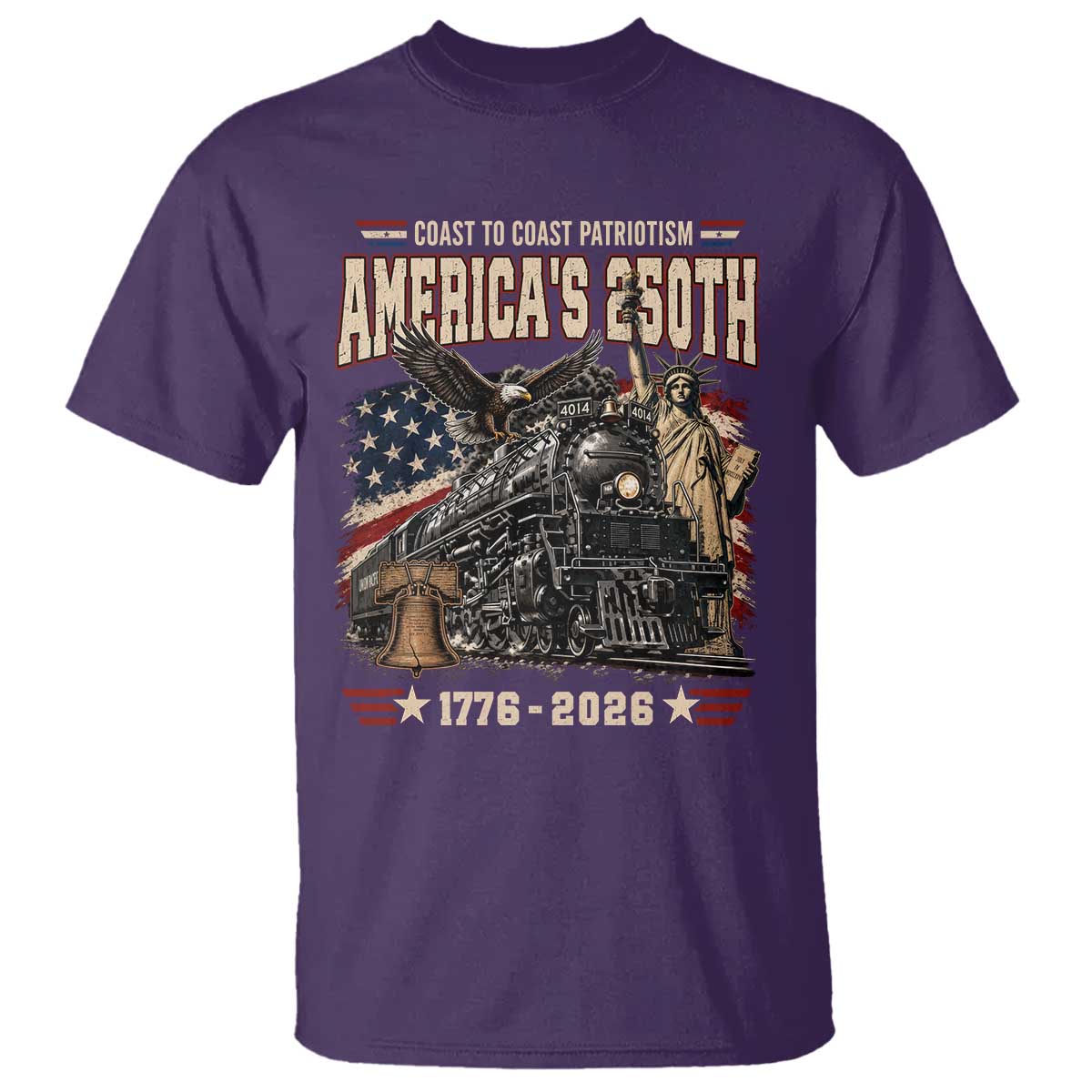 Steam Locomotive Train USA 250th Anniversary T Shirt Coast To Coast Patriotism Liberty American Flag