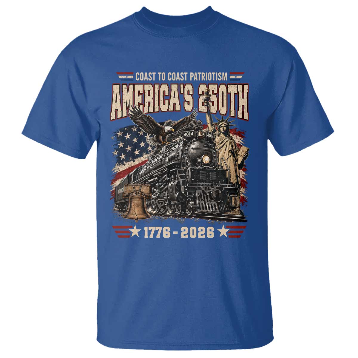 Steam Locomotive Train USA 250th Anniversary T Shirt Coast To Coast Patriotism Liberty American Flag