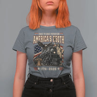 Steam Locomotive Train USA 250th Anniversary T Shirt For Women Coast To Coast Patriotism Liberty American Flag