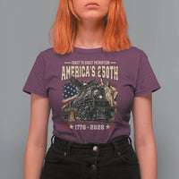 Steam Locomotive Train USA 250th Anniversary T Shirt For Women Coast To Coast Patriotism Liberty American Flag