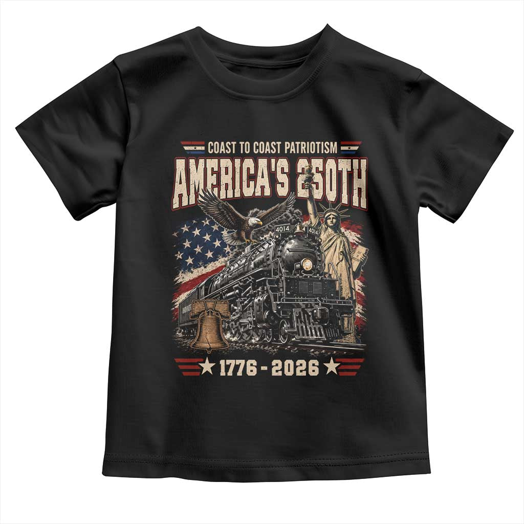 Steam Locomotive Train USA 250th Anniversary Toddler T Shirt Coast To Coast Patriotism Liberty American Flag