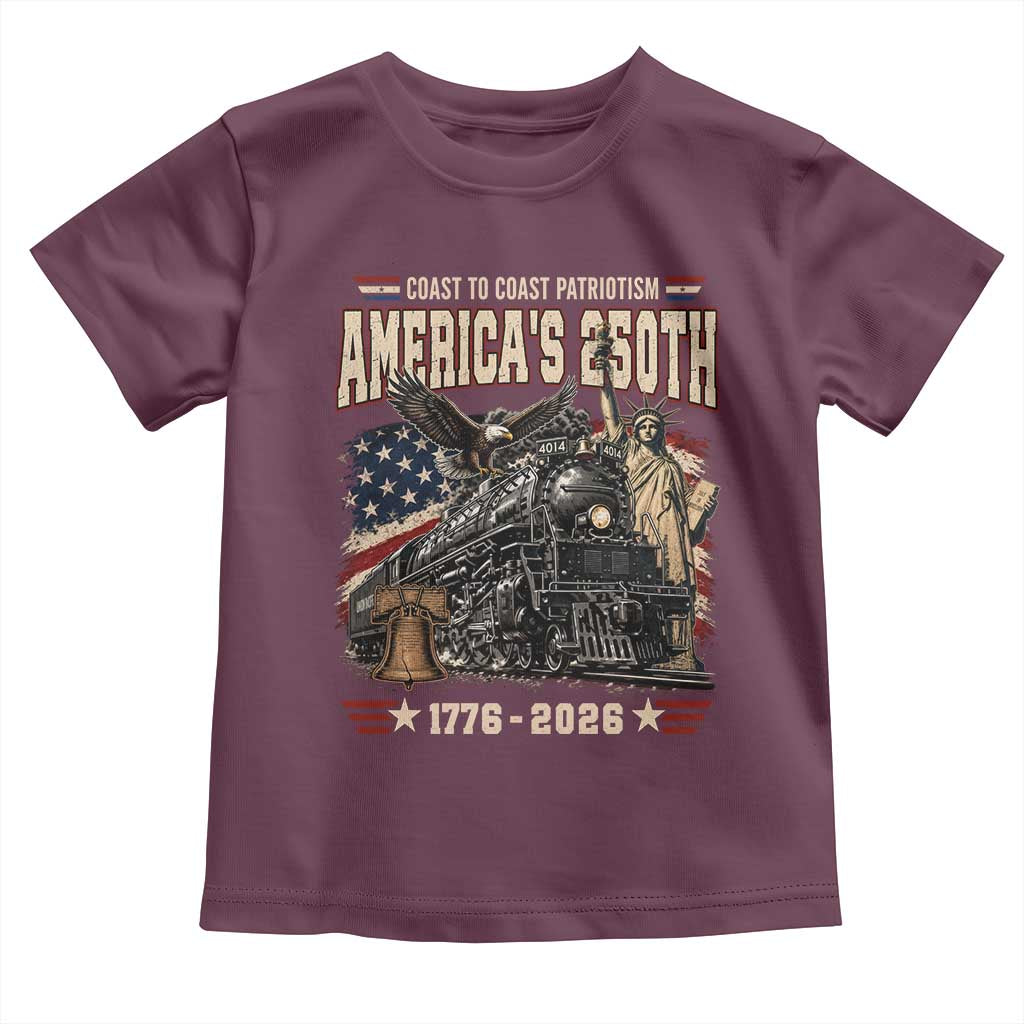 Steam Locomotive Train USA 250th Anniversary Toddler T Shirt Coast To Coast Patriotism Liberty American Flag