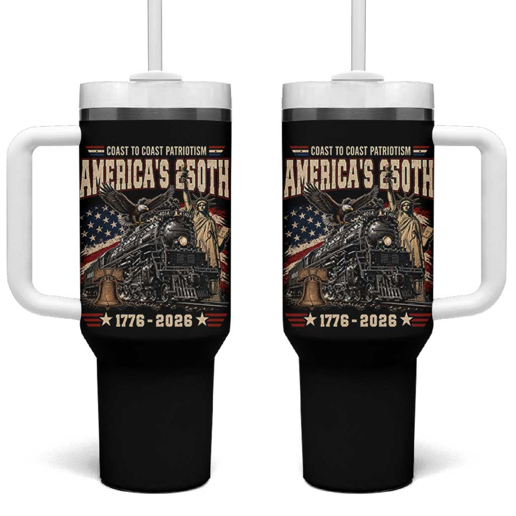 Steam Locomotive Train USA 250th Anniversary Tumbler With Handle Coast To Coast Patriotism Liberty American Flag