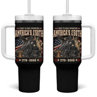Steam Locomotive Train USA 250th Anniversary Tumbler With Handle Coast To Coast Patriotism Liberty American Flag