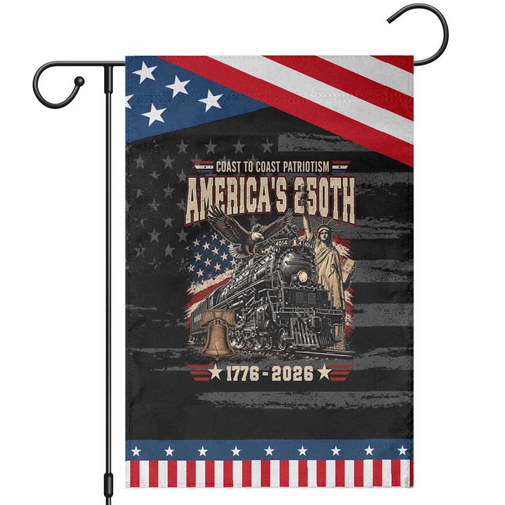 Steam Locomotive Train USA 250th Anniversary Patriotic Garden Flag Coast To Coast Patriotism Liberty American Flag