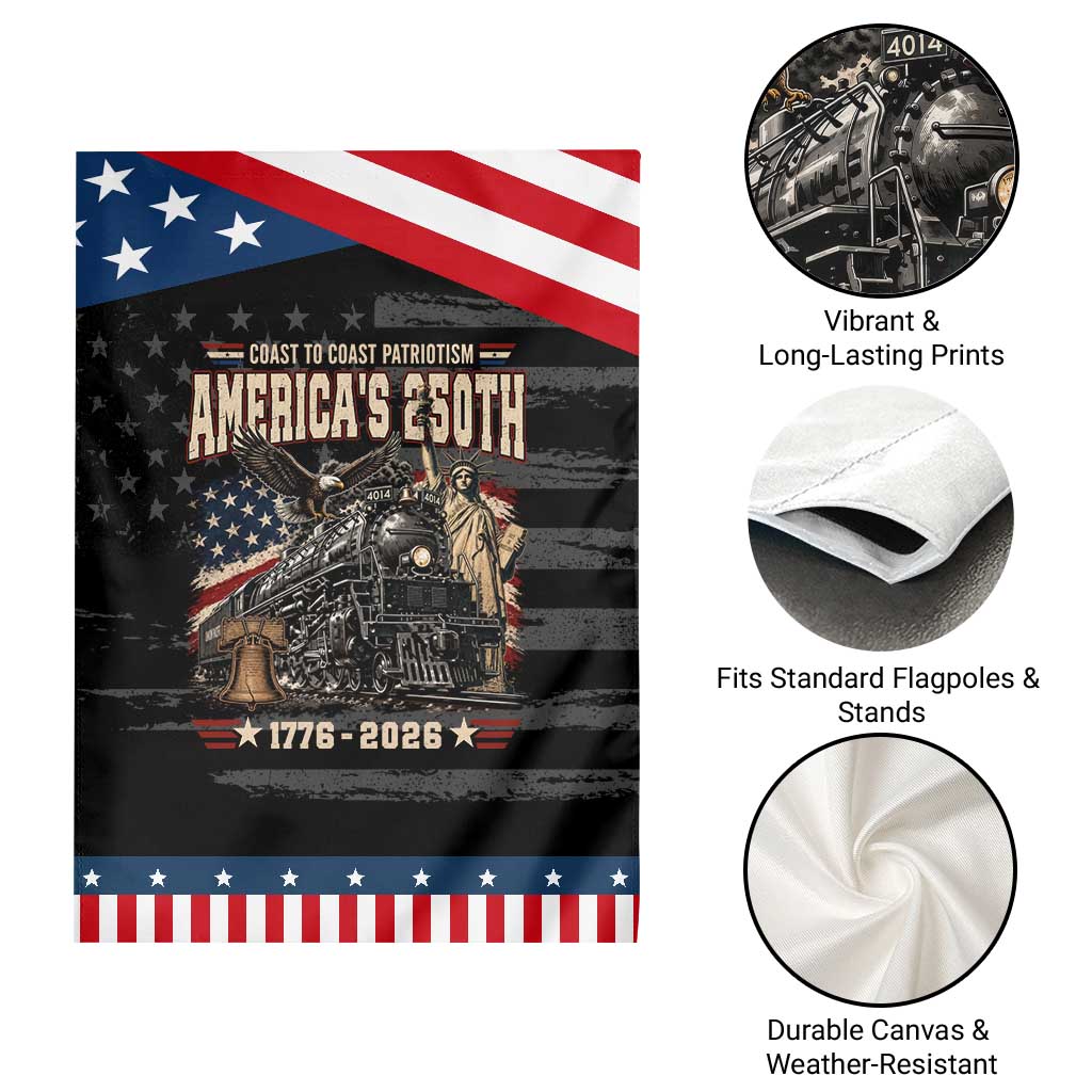 Steam Locomotive Train USA 250th Anniversary Patriotic Garden Flag Coast To Coast Patriotism Liberty American Flag