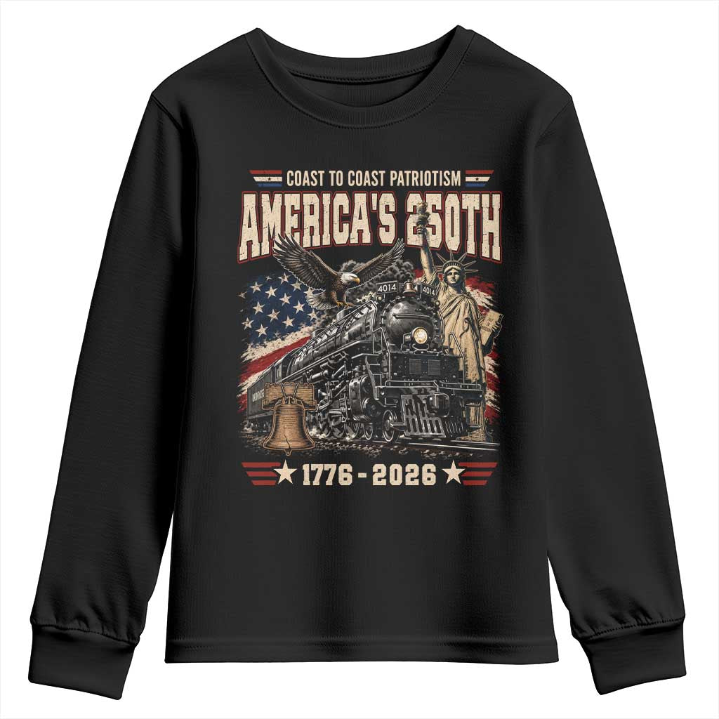 Steam Locomotive Train USA 250th Anniversary Youth Sweatshirt Coast To Coast Patriotism Liberty American Flag