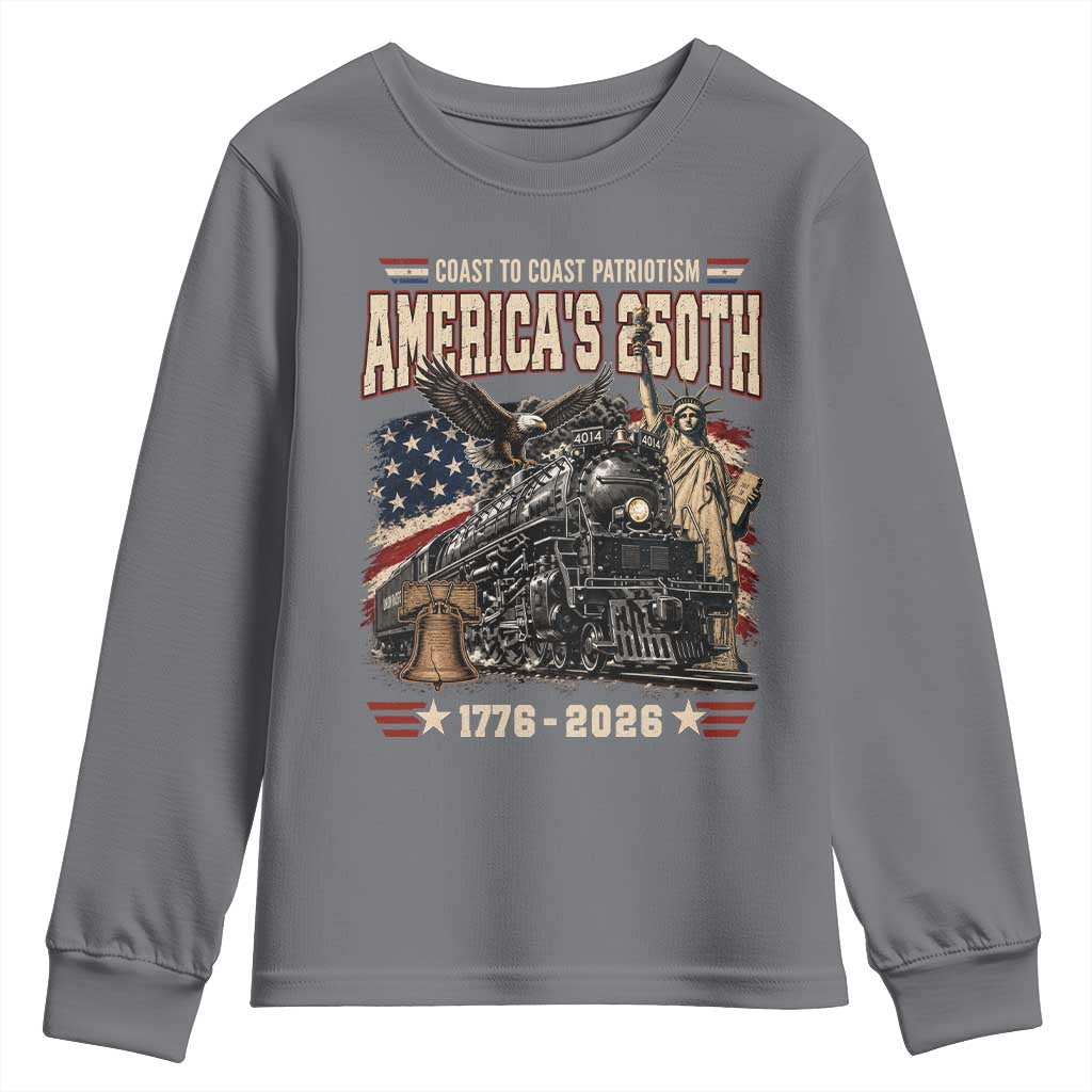 Steam Locomotive Train USA 250th Anniversary Youth Sweatshirt Coast To Coast Patriotism Liberty American Flag