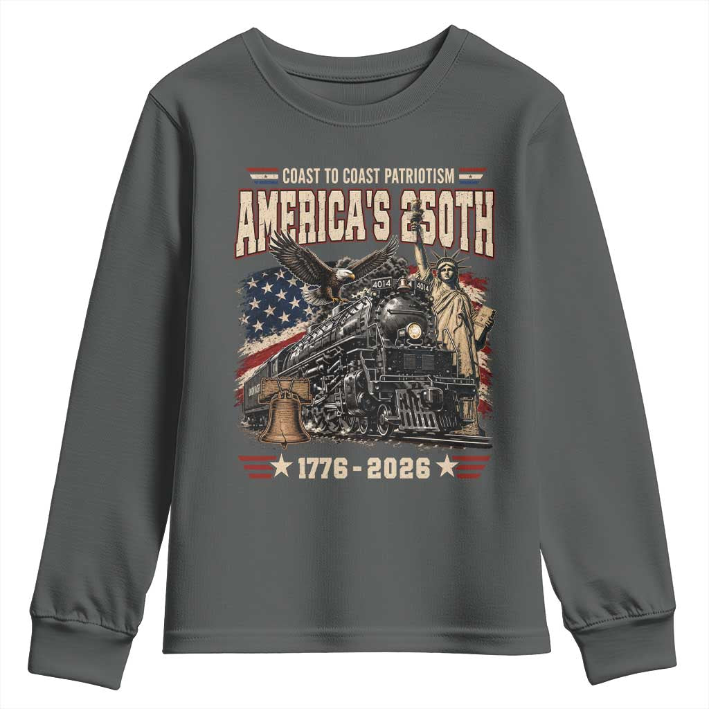 Steam Locomotive Train USA 250th Anniversary Youth Sweatshirt Coast To Coast Patriotism Liberty American Flag