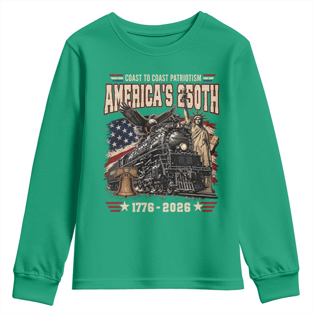 Steam Locomotive Train USA 250th Anniversary Youth Sweatshirt Coast To Coast Patriotism Liberty American Flag