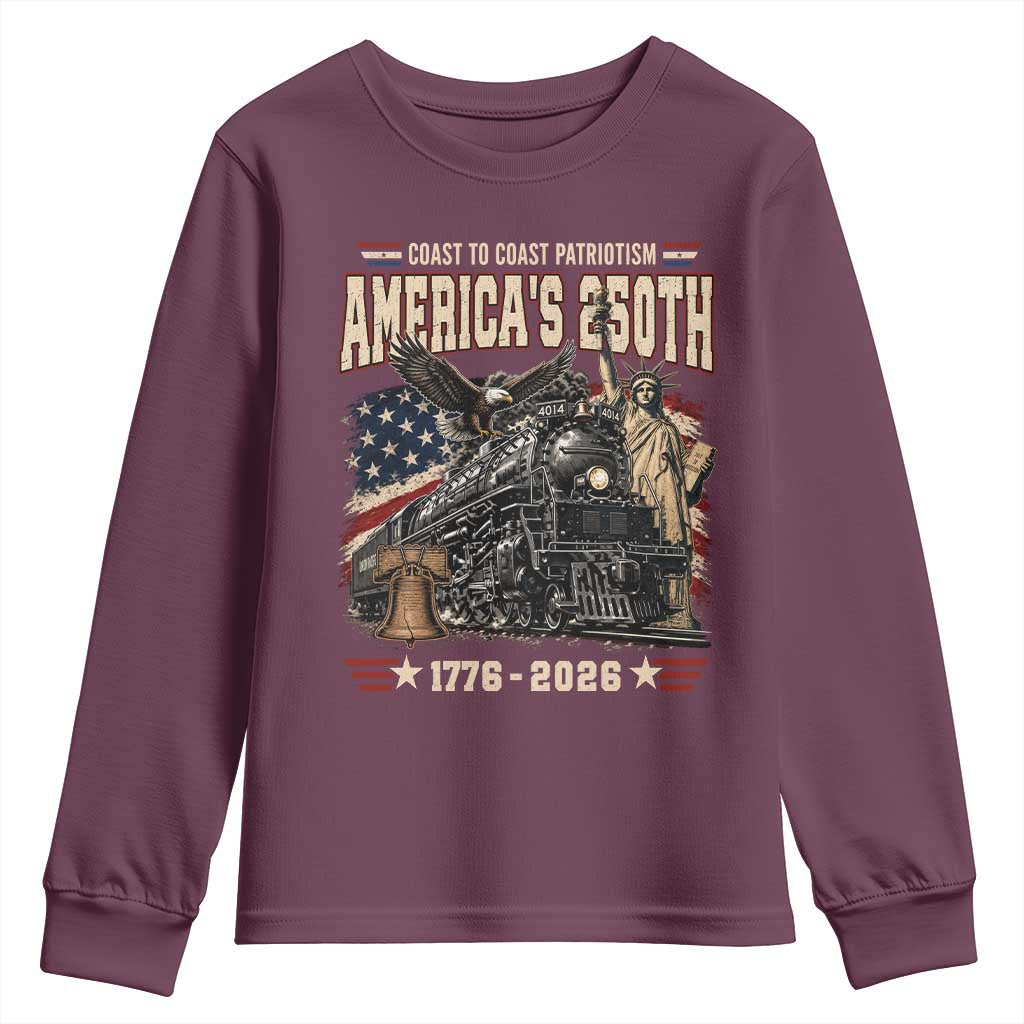 Steam Locomotive Train USA 250th Anniversary Youth Sweatshirt Coast To Coast Patriotism Liberty American Flag