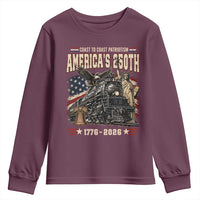 Steam Locomotive Train USA 250th Anniversary Youth Sweatshirt Coast To Coast Patriotism Liberty American Flag