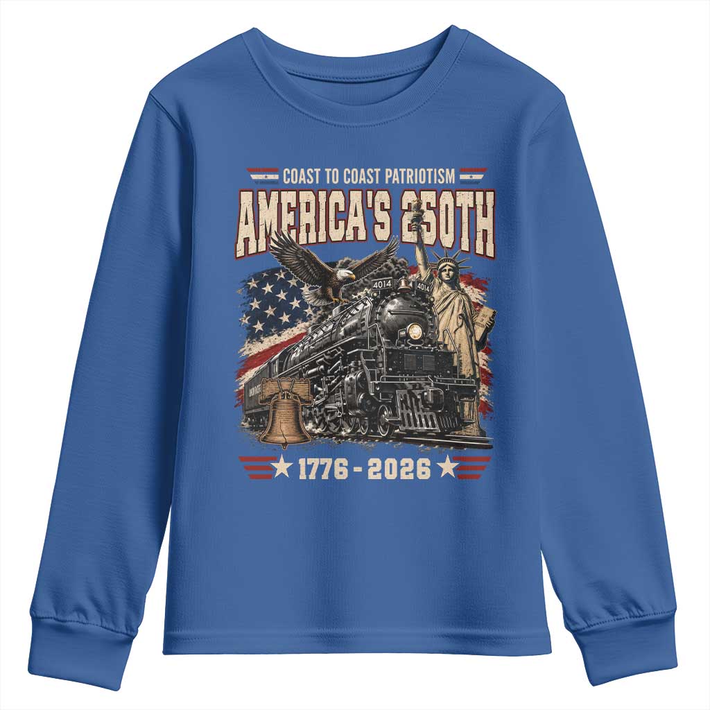 Steam Locomotive Train USA 250th Anniversary Youth Sweatshirt Coast To Coast Patriotism Liberty American Flag