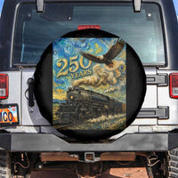 Train USA 250 Year Anniversary 1776 2026 Spare Tire Cover Van Gogh Art Steam Locomotive Railroad Starry Night