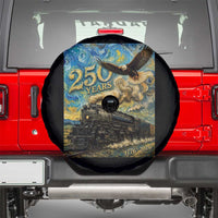 Train USA 250 Year Anniversary 1776 2026 Spare Tire Cover Van Gogh Art Steam Locomotive Railroad Starry Night