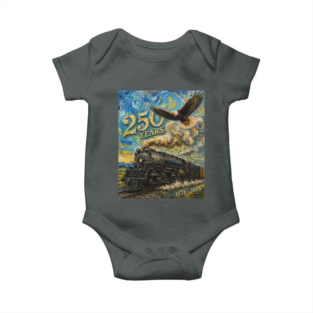 Train USA 250 Year Anniversary 1776 2026 Baby Onesie Van Gogh Art Steam Locomotive Railroad Starry Night