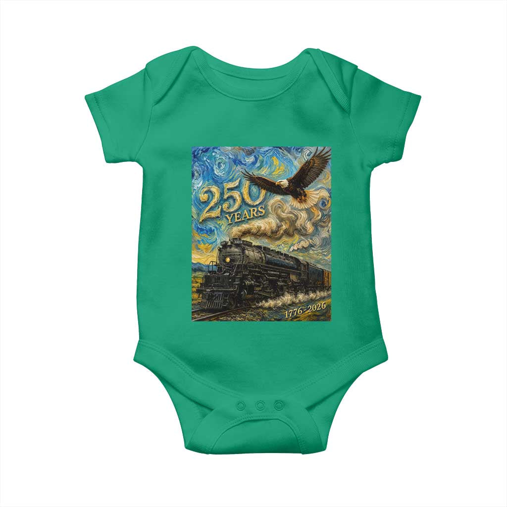 Train USA 250 Year Anniversary 1776 2026 Baby Onesie Van Gogh Art Steam Locomotive Railroad Starry Night