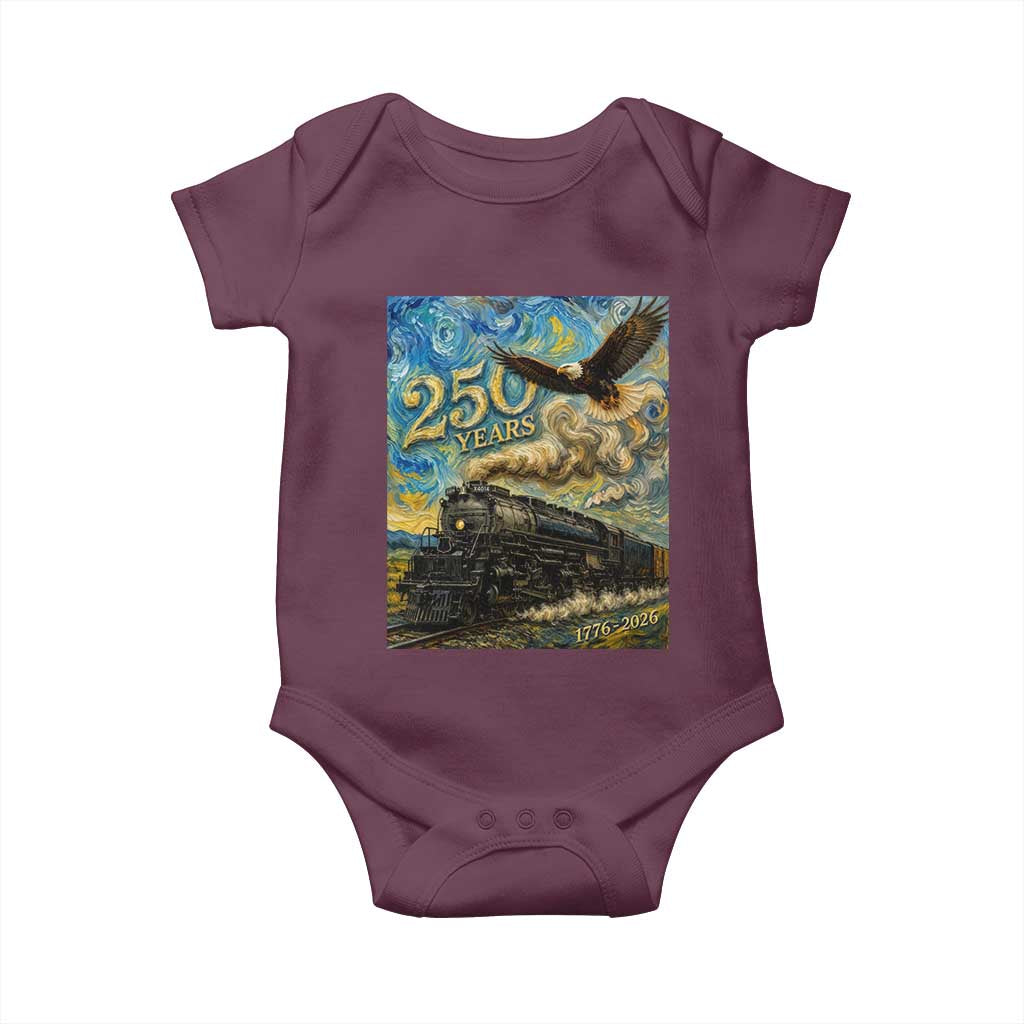 Train USA 250 Year Anniversary 1776 2026 Baby Onesie Van Gogh Art Steam Locomotive Railroad Starry Night