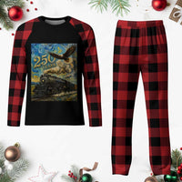 Train USA 250 Year Anniversary 1776 2026 Plaid Pajama Set Van Gogh Art Steam Locomotive Railroad Starry Night