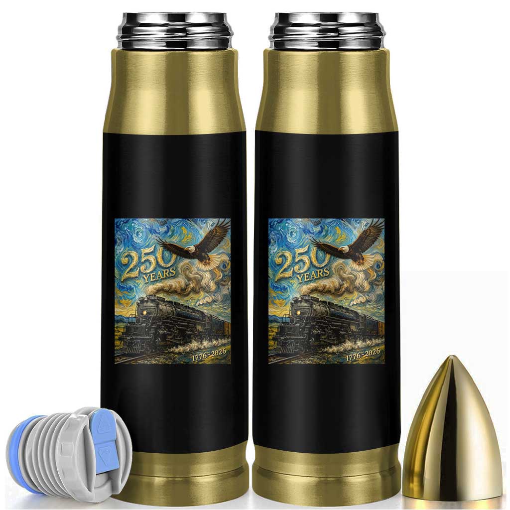 Train USA 250 Year Anniversary 1776 2026 Bullet Tumbler Van Gogh Art Steam Locomotive Railroad Starry Night