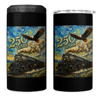 Train USA 250 Year Anniversary 1776 2026 4 in 1 Can Cooler Tumbler Van Gogh Art Steam Locomotive Railroad Starry Night