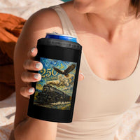 Train USA 250 Year Anniversary 1776 2026 4 in 1 Can Cooler Tumbler Van Gogh Art Steam Locomotive Railroad Starry Night