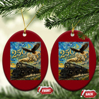 Train USA 250 Year Anniversary 1776 2026 Ceramic Ornament Van Gogh Art Steam Locomotive Railroad Starry Night