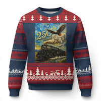 Train USA 250 Year Anniversary 1776 2026 Ugly Christmas Sweater Van Gogh Art Steam Locomotive Railroad Starry Night
