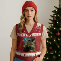 Train USA 250 Year Anniversary 1776 2026 V-Neck Knit Sweater Vest Van Gogh Art Steam Locomotive Railroad Starry Night