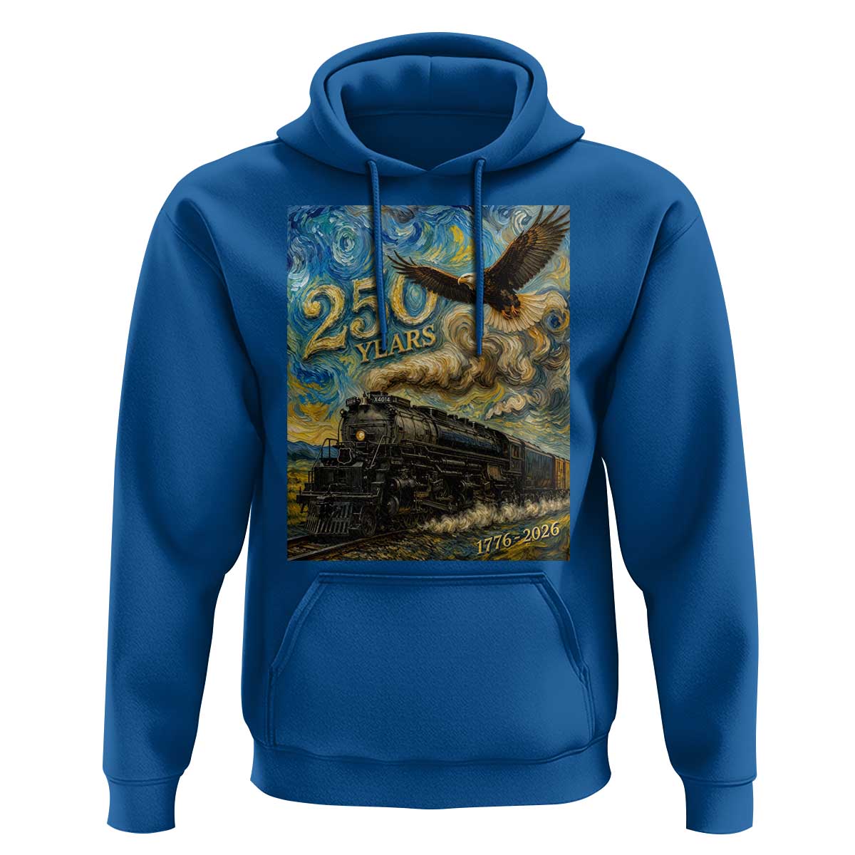 Train USA 250 Year Anniversary 1776 2026 Hoodie Van Gogh Art Steam Locomotive Railroad Starry Night