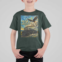 Train USA 250 Year Anniversary 1776 2026 T Shirt For Kid Van Gogh Art Steam Locomotive Railroad Starry Night