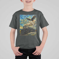 Train USA 250 Year Anniversary 1776 2026 T Shirt For Kid Van Gogh Art Steam Locomotive Railroad Starry Night