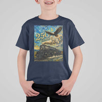 Train USA 250 Year Anniversary 1776 2026 T Shirt For Kid Van Gogh Art Steam Locomotive Railroad Starry Night