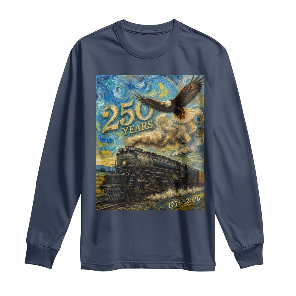 Train USA 250 Year Anniversary 1776 2026 Long Sleeve Shirt Van Gogh Art Steam Locomotive Railroad Starry Night