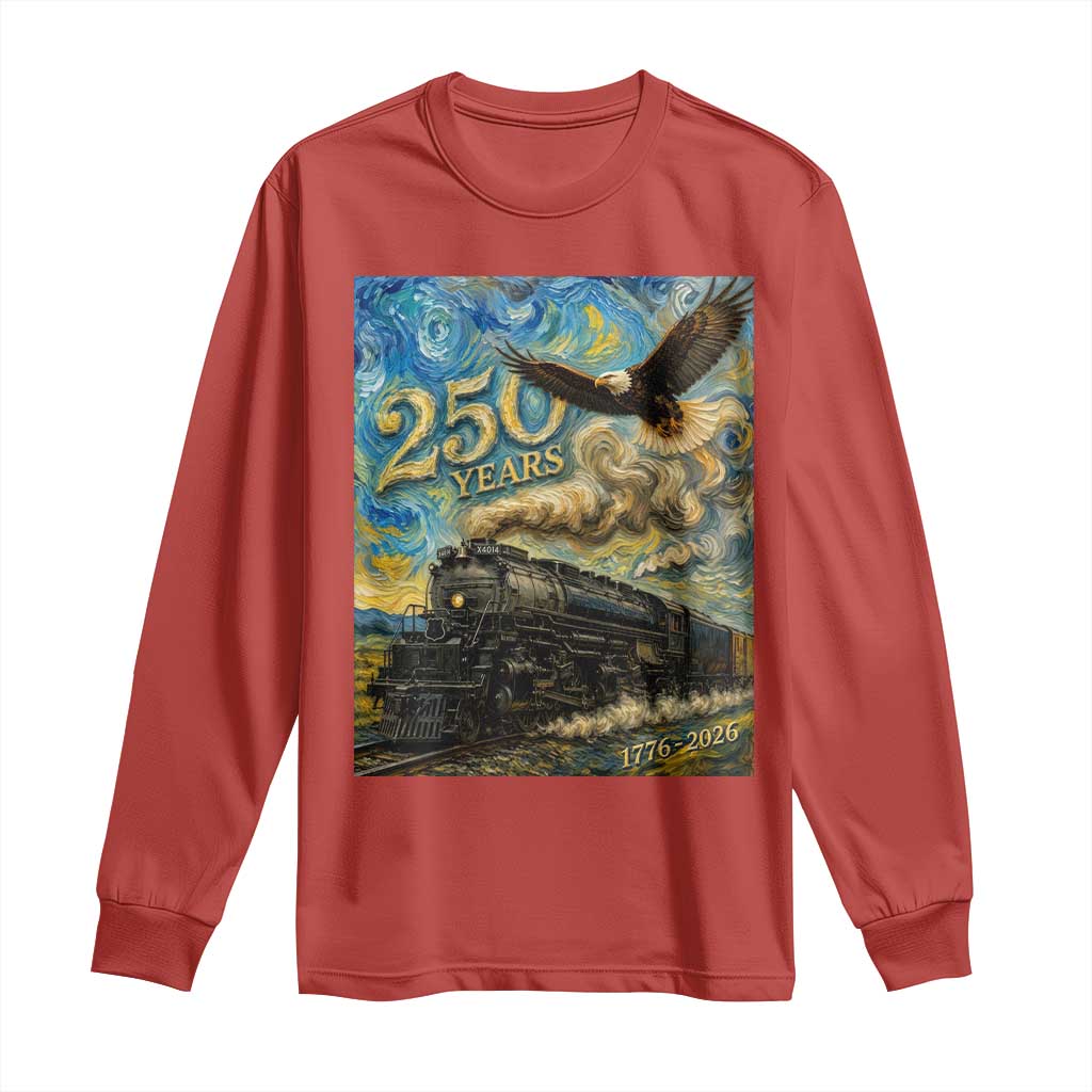 Train USA 250 Year Anniversary 1776 2026 Long Sleeve Shirt Van Gogh Art Steam Locomotive Railroad Starry Night