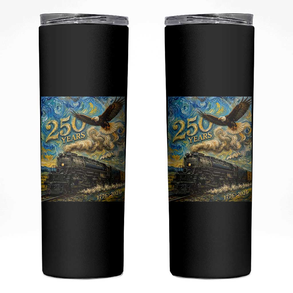 Train USA 250 Year Anniversary 1776 2026 Skinny Tumbler Van Gogh Art Steam Locomotive Railroad Starry Night