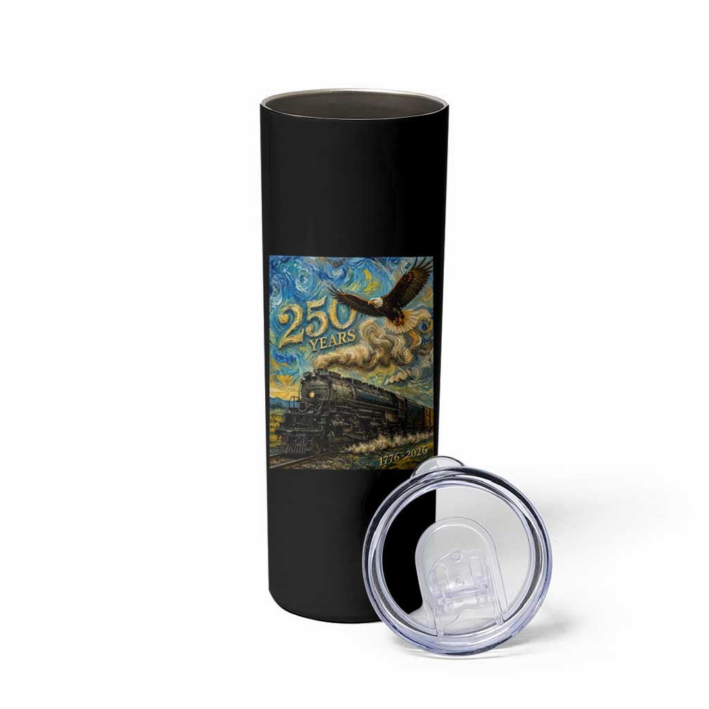 Train USA 250 Year Anniversary 1776 2026 Skinny Tumbler Van Gogh Art Steam Locomotive Railroad Starry Night