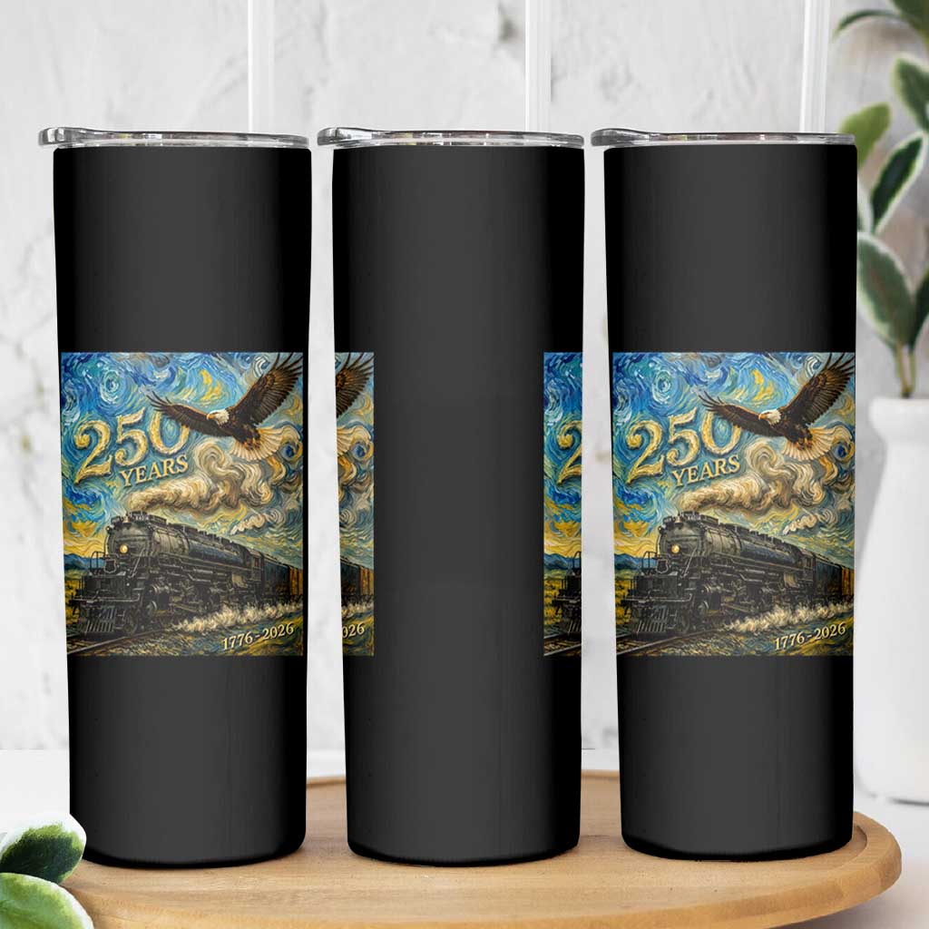 Train USA 250 Year Anniversary 1776 2026 Skinny Tumbler Van Gogh Art Steam Locomotive Railroad Starry Night