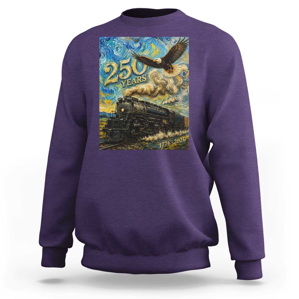 Train USA 250 Year Anniversary 1776 2026 Sweatshirt Van Gogh Art Steam Locomotive Railroad Starry Night