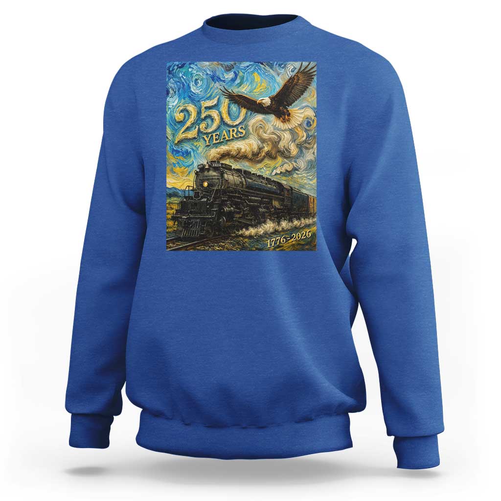 Train USA 250 Year Anniversary 1776 2026 Sweatshirt Van Gogh Art Steam Locomotive Railroad Starry Night