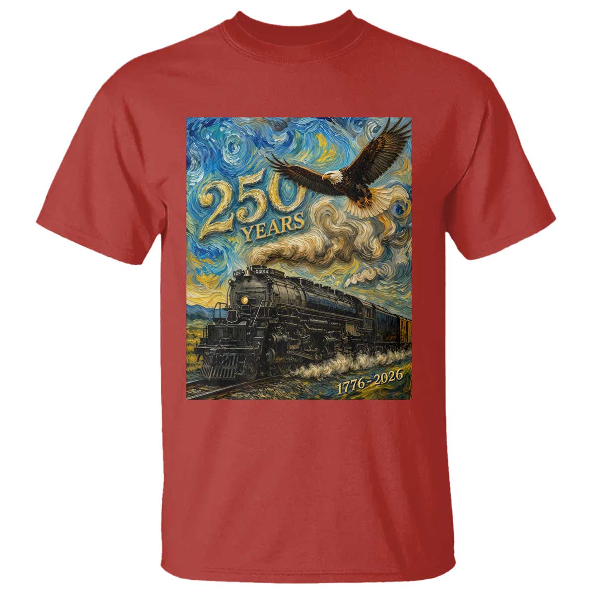 Train USA 250 Year Anniversary 1776 2026 T Shirt Van Gogh Art Steam Locomotive Railroad Starry Night