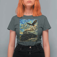 Train USA 250 Year Anniversary 1776 2026 T Shirt For Women Van Gogh Art Steam Locomotive Railroad Starry Night