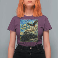 Train USA 250 Year Anniversary 1776 2026 T Shirt For Women Van Gogh Art Steam Locomotive Railroad Starry Night