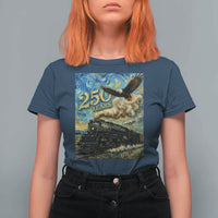 Train USA 250 Year Anniversary 1776 2026 T Shirt For Women Van Gogh Art Steam Locomotive Railroad Starry Night