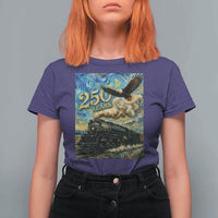 Train USA 250 Year Anniversary 1776 2026 T Shirt For Women Van Gogh Art Steam Locomotive Railroad Starry Night
