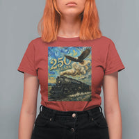 Train USA 250 Year Anniversary 1776 2026 T Shirt For Women Van Gogh Art Steam Locomotive Railroad Starry Night