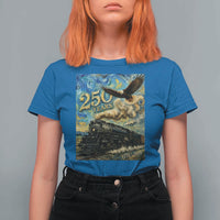 Train USA 250 Year Anniversary 1776 2026 T Shirt For Women Van Gogh Art Steam Locomotive Railroad Starry Night