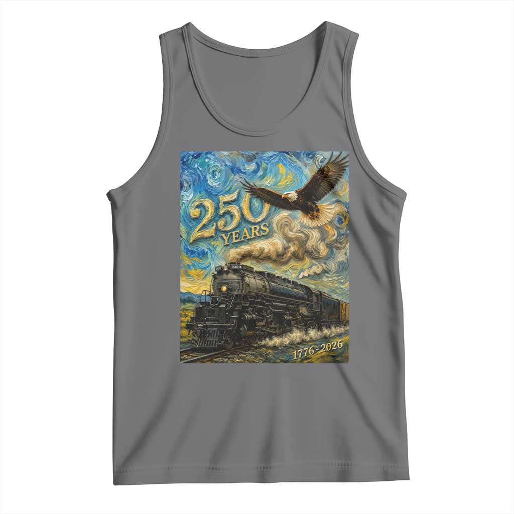 Train USA 250 Year Anniversary 1776 2026 Tank Top Van Gogh Art Steam Locomotive Railroad Starry Night