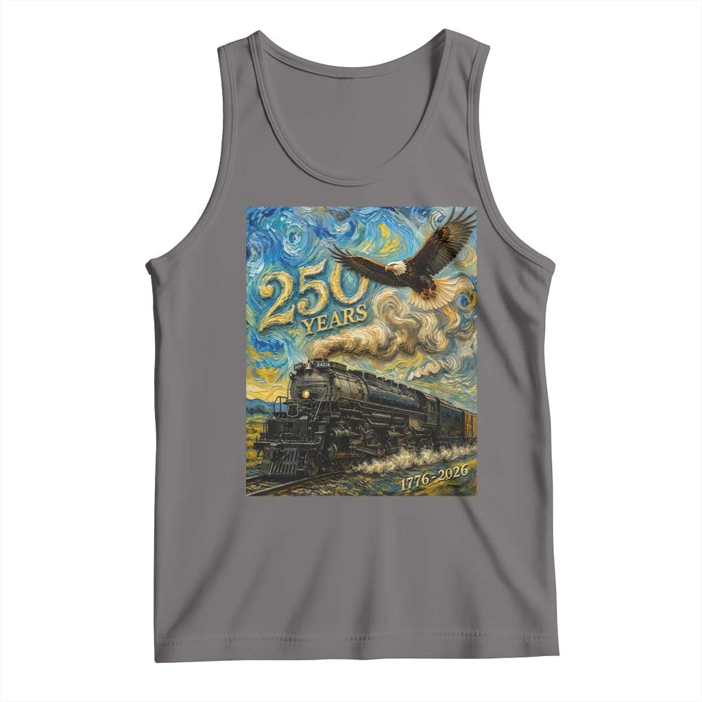 Train USA 250 Year Anniversary 1776 2026 Tank Top Van Gogh Art Steam Locomotive Railroad Starry Night