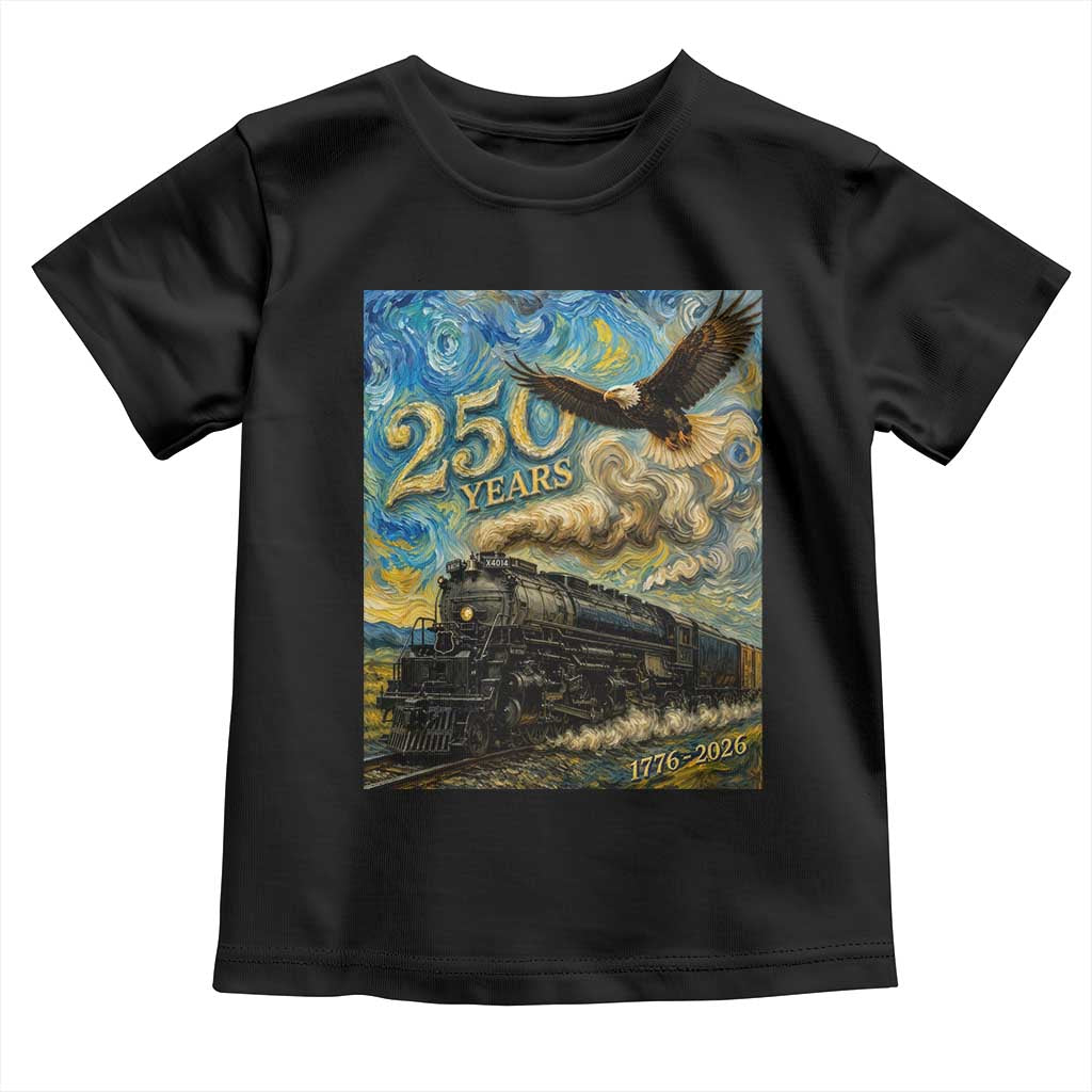 Train USA 250 Year Anniversary 1776 2026 Toddler T Shirt Van Gogh Art Steam Locomotive Railroad Starry Night